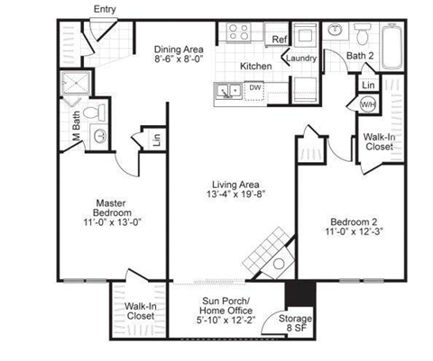 Woodlyn on the Green| B2 Floor Plan at Woodlyn on the Green Apartment Homes, Cary